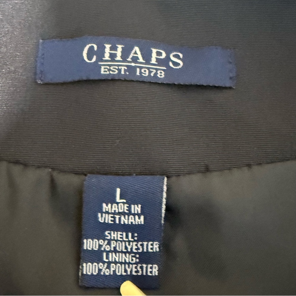 Chaps Ralph Lauren Black Trench Coat White Piping Belted Double Breasted L - Picture 8 of 10